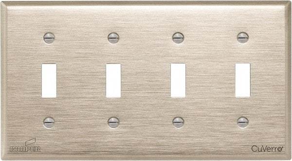 Cooper Wiring Devices - 4 Gang, 4-1/2 Inch Long, Standard Switch Plate - Toggle Switch, White Bronze, Antimicrobial Copper - Exact Tool & Supply