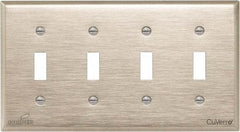 Cooper Wiring Devices - 4 Gang, 4-1/2 Inch Long, Standard Switch Plate - Toggle Switch, White Bronze, Antimicrobial Copper - Exact Tool & Supply
