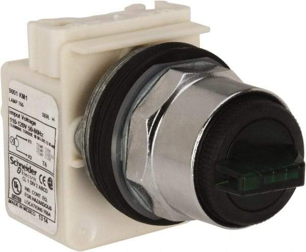 Square D - 30mm Mount Hole, 3 Position, Selector Switch Only - Green, Maintained (MA), Illuminated - Exact Tool & Supply