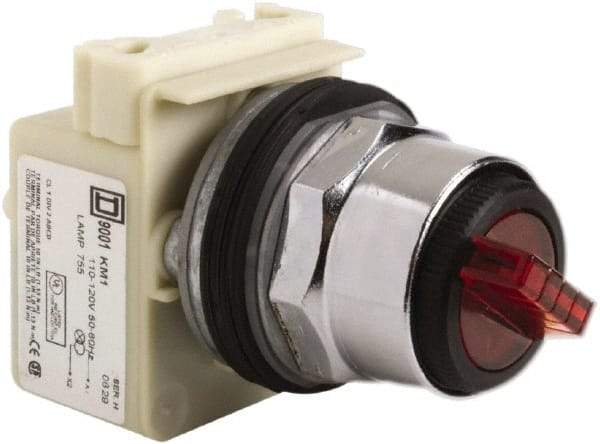 Square D - 30mm Mount Hole, 2 Position, Selector Switch Only - Red, Maintained (MA), Illuminated - Exact Tool & Supply