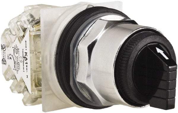 Square D - 30mm Mount Hole, 3 Position, Selector Switch Only - Black, Maintained (MA), Nonilluminated - Exact Tool & Supply