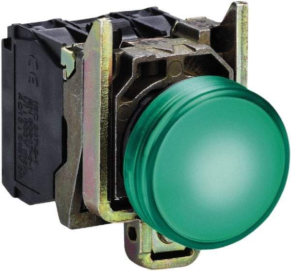 Square D - 24 VAC/VDC Green Lens LED Indicating Light - Round Lens, Screw Clamp Connector, 46.5mm OAL x 30mm Wide, Shock Resistant, Vibration Resistant - Exact Tool & Supply
