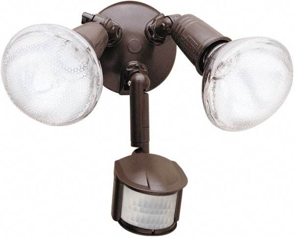 Cooper Lighting - 2 Head, 70 Ft. Detection, 180° Angle, PAR Lamp Motion Sensing Light Fixture - 120 Volt, 300 Watt, Metal Bronze Housing, Wall, Eave Mounted - Exact Tool & Supply