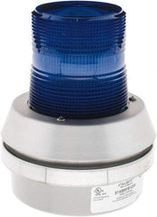 Edwards Signaling - 120 VAC, LED, Blue, Flashing Light - 65 Flashes per min, 1/2 Inch Pipe, 6 Inch Diameter, 7-3/8 Inch High, Box Mount, Pane, Pipe, Surface and Wall Mount - Exact Tool & Supply