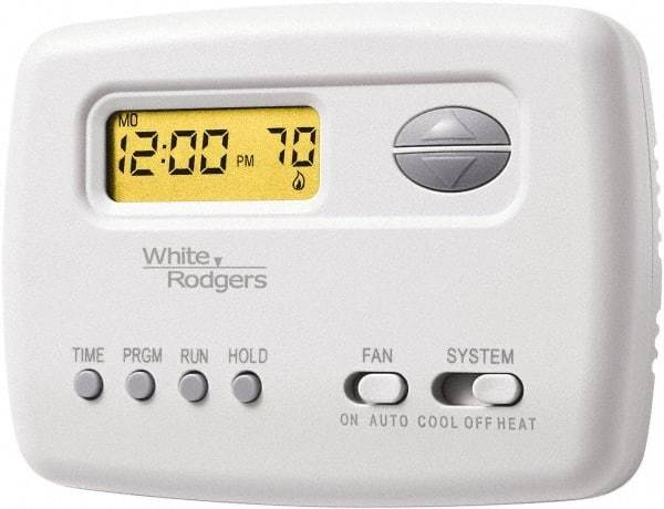 White-Rodgers - 45 to 90°F, 1 Heat, 1 Cool, Digital Programmable Thermostat - 20 to 30 Volts, Horizontal Mount, Manual Switch - Exact Tool & Supply