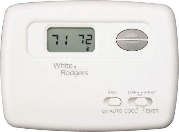White-Rodgers - 45 to 90°F, 2 Heat, 1 Cool, Digital Nonprogrammable Heat Pump Thermostat - 20 to 30 Volts, Horizontal Mount, Hardwire Switch - Exact Tool & Supply