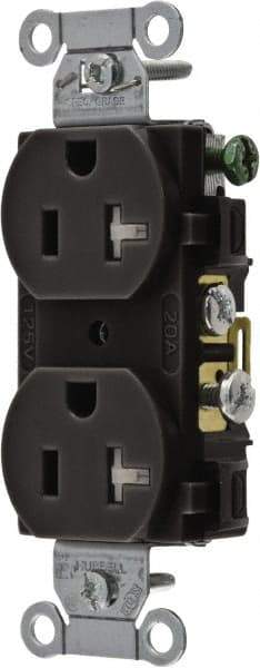 Hubbell Wiring Device-Kellems - 125 VAC, 20 Amp, 5-20R NEMA Configuration, Black, Specification Grade, Self Grounding Duplex Receptacle - 1 Phase, 2 Poles, 3 Wire, Flush Mount, Tamper Resistant - Exact Tool & Supply