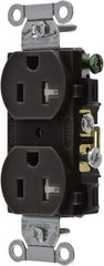 Hubbell Wiring Device-Kellems - 125 VAC, 20 Amp, 5-20R NEMA Configuration, Black, Specification Grade, Self Grounding Duplex Receptacle - 1 Phase, 2 Poles, 3 Wire, Flush Mount, Tamper Resistant - Exact Tool & Supply