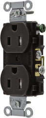 Hubbell Wiring Device-Kellems - 125 VAC, 15 Amp, 5-15R NEMA Configuration, Black, Specification Grade, Self Grounding Duplex Receptacle - 1 Phase, 2 Poles, 3 Wire, Flush Mount, Tamper Resistant - Exact Tool & Supply