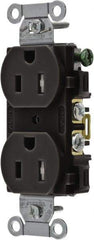 Hubbell Wiring Device-Kellems - 125 VAC, 15 Amp, 5-15R NEMA Configuration, Black, Specification Grade, Self Grounding Duplex Receptacle - 1 Phase, 2 Poles, 3 Wire, Flush Mount - Exact Tool & Supply