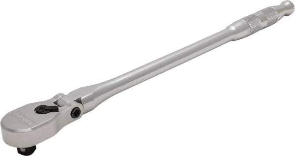 Proto - 3/8" Drive Pear Head Ratchet - Full Polish Chrome Finish, 13" OAL, 90 Gear Teeth, Long Arm Handle, Reversible Flex Head - Exact Tool & Supply