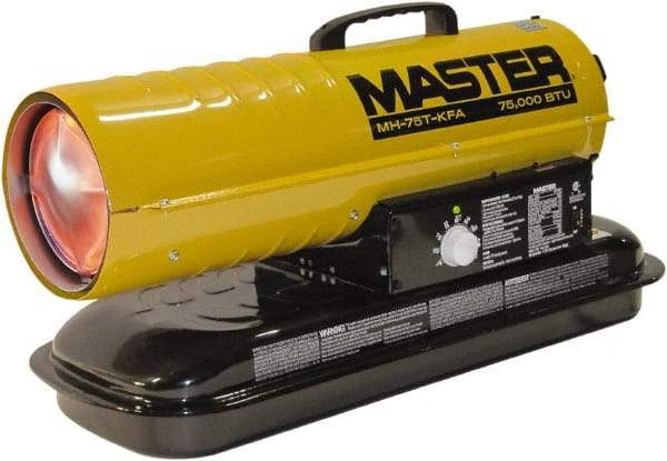 Master - 75,000 BTU Rating, Multi-Fuel Forced Air Heater - 1,875 Sq Ft Max Heating Area, 5 Gal Capacity, Fuel with Kerosene, Diesel & Fuel Oil - Exact Tool & Supply