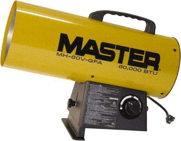 Master - 40,000 to 60,000 BTU Rating, Propane Forced Air Heater - 1,500 Sq Ft Max Heating Area, 20 Lb Capacity, Fuel with Propane - Exact Tool & Supply