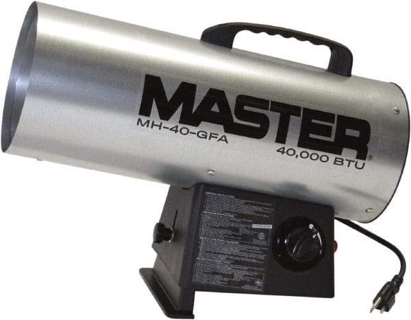Master - 40,000 BTU Rating, Propane Forced Air Heater - 1,000 Sq Ft Max Heating Area, 20 Lb Capacity, Fuel with Kerosene, Diesel & Fuel Oil - Exact Tool & Supply