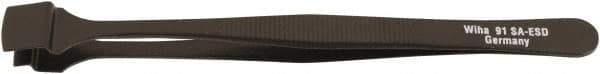 Wiha - 4-59/64" OAL SS-SA ESD Safe Tweezers - Wide Flat with Back Stop - Exact Tool & Supply