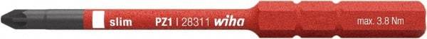 Wiha - 4mm Drive, #1 Pozidriv Screwdriver Bit - 75mm OAL - Exact Tool & Supply