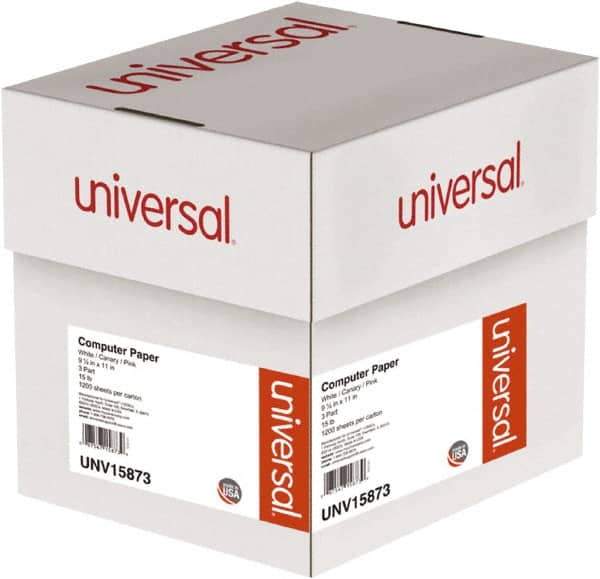 UNIVERSAL - 9-1/2" x 11" White, Canary & Pink Computer Paper - Use with Tractor-Feed Printers - Exact Tool & Supply