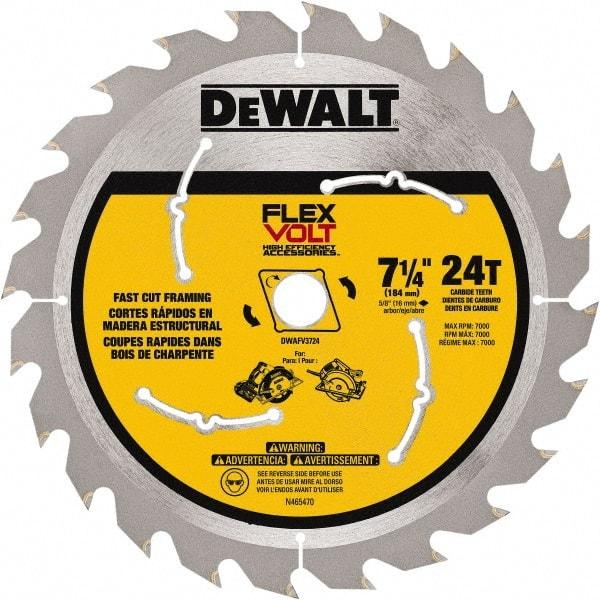 DeWALT - 7-1/4" Diam, 15.88mm Arbor Hole Diam, 24 Tooth Wet & Dry Cut Saw Blade - Steel, Smooth Action, Standard Round Arbor - Exact Tool & Supply