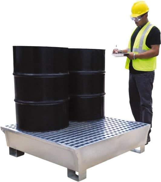 UltraTech - 68 Gal Sump, 3,875 Lb Capacity, 4 Drum, Galvanized Steel Spill Deck or Pallet - 47-1/4" Long x 47-1/4" Wide x 13-1/4" High - Exact Tool & Supply