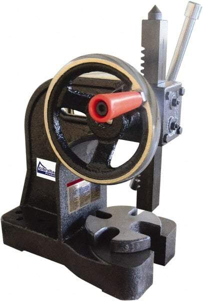Gibraltar - 1" Ram, 4" Throat Depth, 1 Ton Manual Arbor Press - 6" Max Work Height x 7" Max Work Width, Single Leverage, 20:1 Leverage Ratio, 4-1/4" Base Width x 5-3/4" Base Depth - Exact Tool & Supply