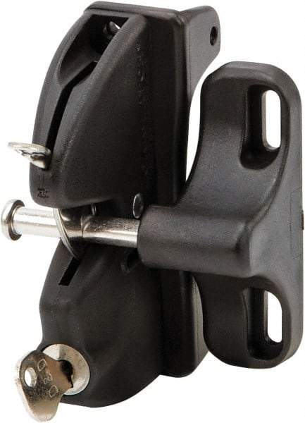 D&D Technologies - 2.830" Bar Latch Length, 3.54" High, Polymer Adjustable Gate Latch - Black Finish, 1.8" Bar Latch Projection, 7/16" Hole Diam - Exact Tool & Supply