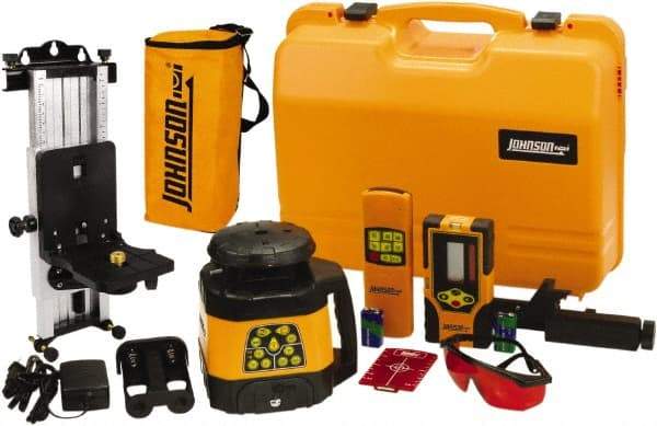 Johnson Level & Tool - 1,500' (Exterior) Measuring Range, 1/8" at 100' Accuracy, Self-Leveling Rotary Laser - 200, 500 RPM, 2 Beams, NiMH Battery Included - Exact Tool & Supply