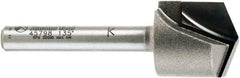 Amana Tool - 23/32" Cut Diam, 1/2" Length of Cut, 2 Flute V-Groove Edge Profile Router Bit - Carbide-Tipped, 1/4" Shank Diam, 2-1/4" OAL, Uncoated - Exact Tool & Supply
