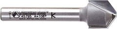 Amana Tool - 1/2" Cut Diam, 3/8" Length of Cut, 2 Flute V-Groove Edge Profile Router Bit - Carbide-Tipped, 1/4" Shank Diam, 2" OAL, Uncoated - Exact Tool & Supply