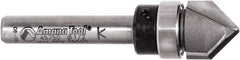 Amana Tool - 1/2" Cut Diam, 1/2" Length of Cut, 2 Flute V-Groove Edge Profile Router Bit - Carbide-Tipped, 1/4" Shank Diam, 2" OAL, Uncoated - Exact Tool & Supply