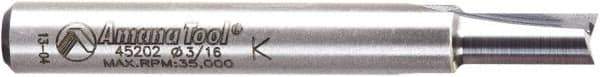 Amana Tool - 3/16" Diam, 1/4" Shank Diam, 7/16" Length of Cut, 2 Flute Straight Plunge Router Bit - 2" Overall Length, Solid Carbide - Exact Tool & Supply