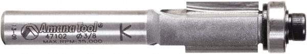 Amana Tool - 3/8" Cut Diam, 1/2" Length of Cut, 2 Flute Flush Trim Edge Profile Router Bit - Carbide-Tipped, 1/4" Shank Diam, 2-1/8" OAL, Uncoated - Exact Tool & Supply