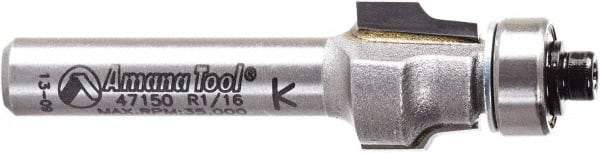 Amana Tool - 1/2" Cut Diam, 3/8" Length of Cut, 2 Flute Laminate Trim Edge Profile Router Bit - Carbide-Tipped, 1/4" Shank Diam, 1-7/8" OAL, Uncoated - Exact Tool & Supply