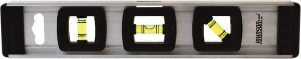 Johnson Level & Tool - 12" Long 3 Vial I-Beam Level - Aluminum, Silver, 1 Plumb, 1 Level & 1 45° Vials - Exact Tool & Supply