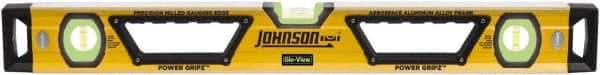 Johnson Level & Tool - 96" Long 3 Vial Box Beam Level - Aluminum, Yellow, 2 Plumb & 1 Level Vials - Exact Tool & Supply
