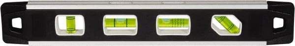 Johnson Level & Tool - Magnetic 12" Long 4 Vial Torpedo Level - Aluminum, Black, 1 Plumb, 1 Level & 1 Vari-Pitch & 1 45° Vials - Exact Tool & Supply