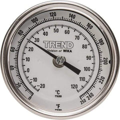 Wika - 6 Inch Long Stem, 3 Inch Dial Diameter, Stainless Steel, Back Connected Bi-Metal Thermometer - -20 to 120°C, 1% Accuracy - Exact Tool & Supply