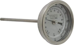 Wika - 6 Inch Long Stem, 3 Inch Dial Diameter, Stainless Steel, Back Connected Bi-Metal Thermometer - -5 to 115°C, 1% Accuracy - Exact Tool & Supply