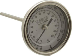 Wika - 6 Inch Long Stem, 3 Inch Dial Diameter, Stainless Steel, Back Connected Bi-Metal Thermometer - 10 to 150°C, 1% Accuracy - Exact Tool & Supply