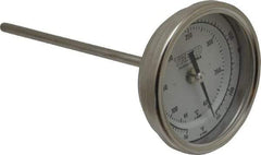 Wika - 6 Inch Long Stem, 3 Inch Dial Diameter, Stainless Steel, Back Connected Bi-Metal Thermometer - 65 to 400°C, 1% Accuracy - Exact Tool & Supply
