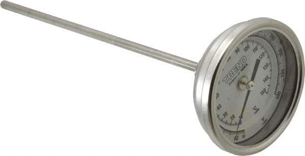 Wika - 9 Inch Long Stem, 3 Inch Dial Diameter, Stainless Steel, Back Connected Bi-Metal Thermometer - 10 to 150°C, 1% Accuracy - Exact Tool & Supply