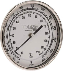 Wika - 6 Inch Long Stem, 5 Inch Dial Diameter, Stainless Steel, Back Connected Bi-Metal Thermometer - 10 to 150°C, 1% Accuracy - Exact Tool & Supply