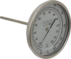 Wika - 6 Inch Long Stem, 5 Inch Dial Diameter, Stainless Steel, Back Connected Bi-Metal Thermometer - 10 to 260°C, 1% Accuracy - Exact Tool & Supply