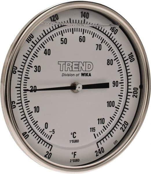 Wika - 6 Inch Long Stem, 5 Inch Dial Diameter, Stainless Steel, Back Connected Bi-Metal Thermometer - -5 to 115°C, 1% Accuracy - Exact Tool & Supply