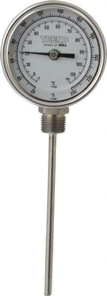 Wika - 6 Inch Long Stem, 3 Inch Dial Diameter, Stainless Steel, Bottom Connected Bi-Metal Thermometer - -5 to 115°C, 1% Accuracy - Exact Tool & Supply