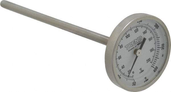 Wika - 6 Inch Long Stem, 2 Inch Dial Diameter, Stainless Steel, Back Connected Bi-Metal Thermometer - 10 to 200°C, 1% Accuracy - Exact Tool & Supply