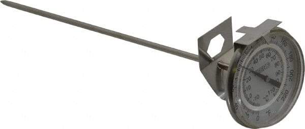 Wika - 8 Inch Long Stem, 2-1/16 Inch Dial Diameter, Stainless Steel, Beaker Clip Bi-Metal Laboratory Thermometer - -10 to 100°C, 1% Accuracy - Exact Tool & Supply