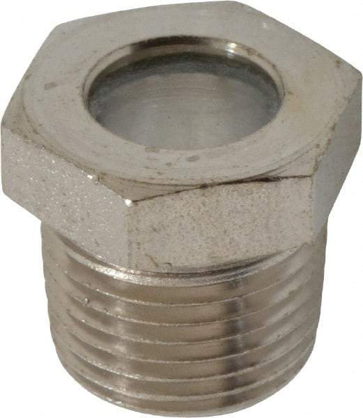 LDI Industries - 7/16" Sight Diam, 3/8" Thread, 0.72" OAL, High Pressure Fused Pipe Thread, Open View Sight Glass & Flow Sight - 3/4" Head, 1,850 Max psi, 3/8-18 Thread - Exact Tool & Supply