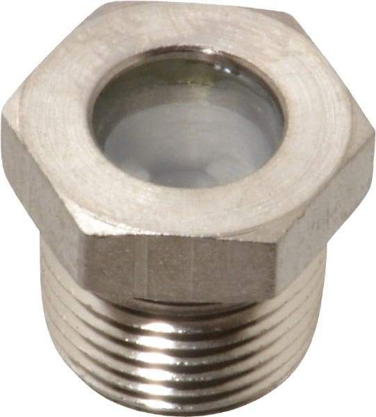 LDI Industries - 7/16" Sight Diam, 3/8" Thread, 0.72" OAL, High Pressure Fused Pipe Thread with Reflector Sight Glass & Flow Sight - 3/4" Head, 1,850 Max psi, 3/8-18 Thread - Exact Tool & Supply