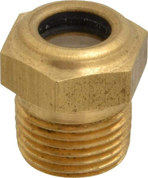 LDI Industries - 7/16" Sight Diam, 3/8" Thread, 0.88" OAL, Low Pressure Pipe Thread Lube Sight with Reflector Sight Glass & Flow Sight - 3/4" Head, 30 Max psi, 3/8-18 Thread - Exact Tool & Supply