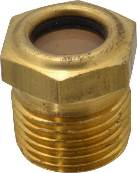 LDI Industries - 9/16" Sight Diam, 1/2" Thread, 1" OAL, Low Pressure Pipe Thread Lube Sight, Open View Sight Glass & Flow Sight - 7/8" Head, 20 Max psi, 1/2-14 Thread - Exact Tool & Supply